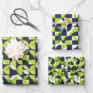 Geometric Lime Green and Navy Blue Shapes Wrapping Paper Sheet