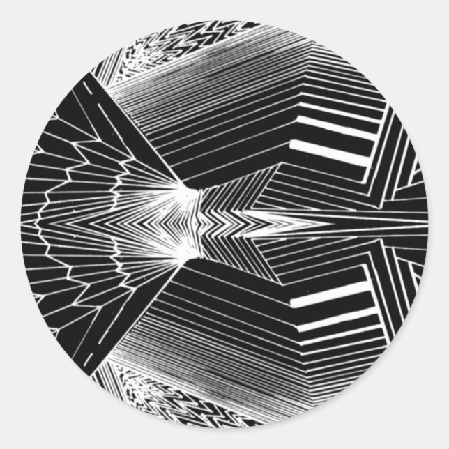 Geometric Line Art Black & White Abstract Design Classic Round Sticker (Front)