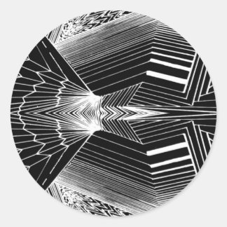 Geometric Line Art Black & White Abstract Design Classic Round Sticker