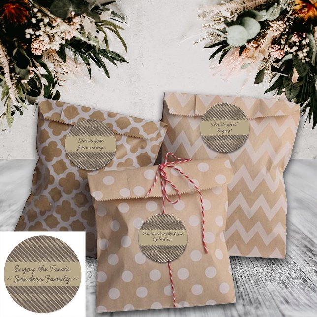 Geometric Lines Brown Custom Text Packaging Labels (Creator Uploaded)