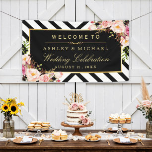 Geometric Lines Floral Wedding Celebration Party Banner