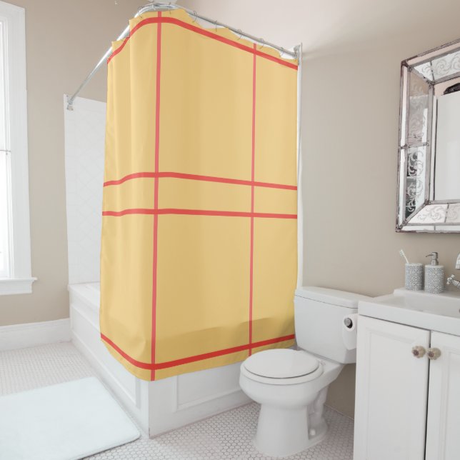 Geometric Lines Yellow Peach Shower Curtain (In Situ)
