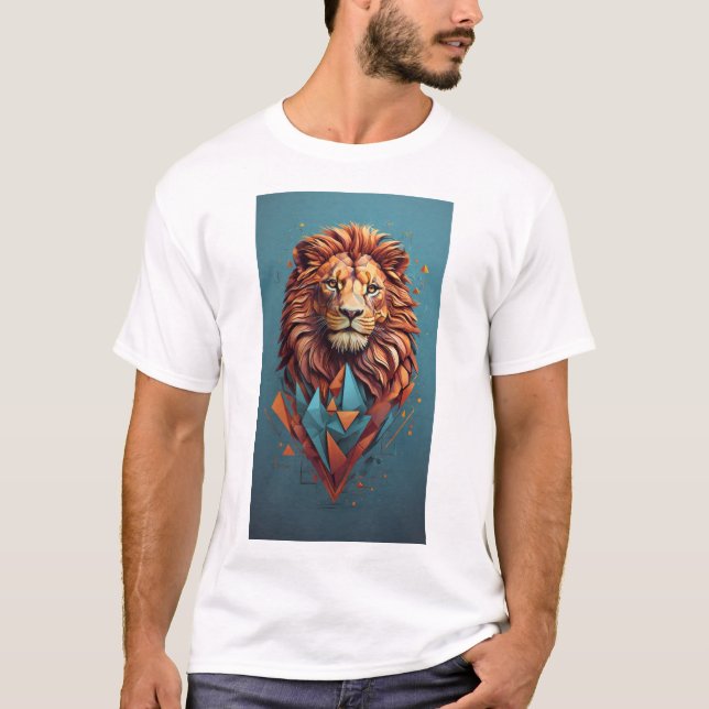Geometric Lion 3D Illusion T-Shirt Design" (Front)