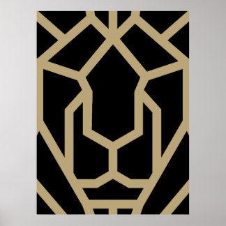 geometric lion abstract animal modern art black poster