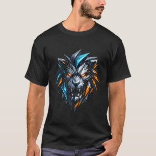 Geometric Lion Head - Cyberpunk Gaming T-Shirt