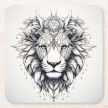 Geometric Lion Head Illustration Coaster