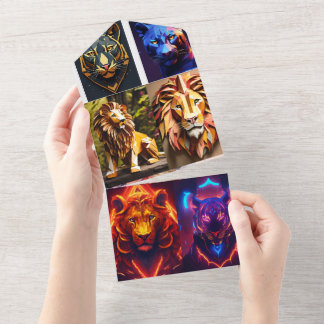 Geometric Lion Head Prism Design - Mesmerising T-S All In One Invitation