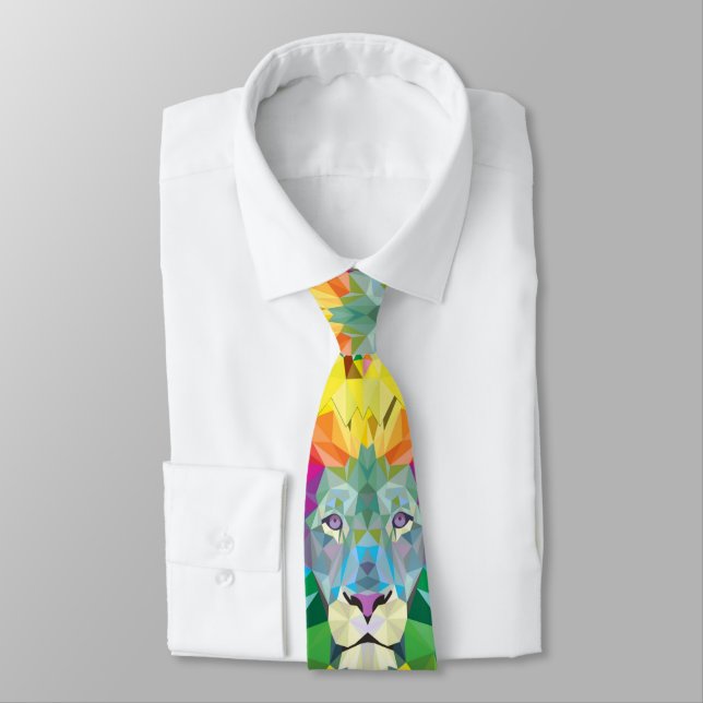 Geometric Lion Head Yellow Tie (Tied)
