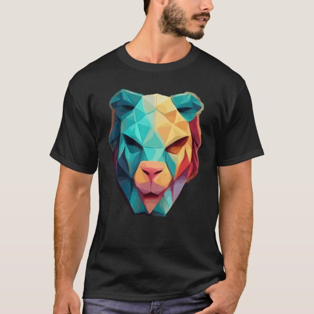 Geometric Lion Polygon Low Poly Lions Face 1 T-Shirt (Front)