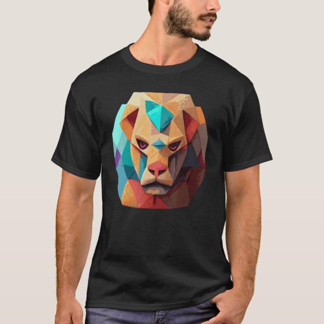 Geometric Lion Polygon Low Poly Lions Face 2 T-Shirt (Front)