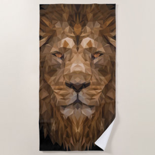 Geometric Lion Portrait Beach Towel