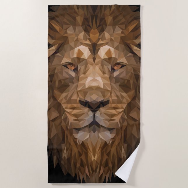 Geometric Lion Portrait Beach Towel (Front)