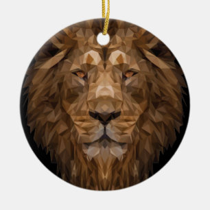 Geometric Lion Portrait Ceramic Tree Decoration