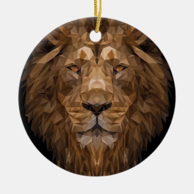 Geometric Lion Portrait Ceramic Tree Decoration (Front)