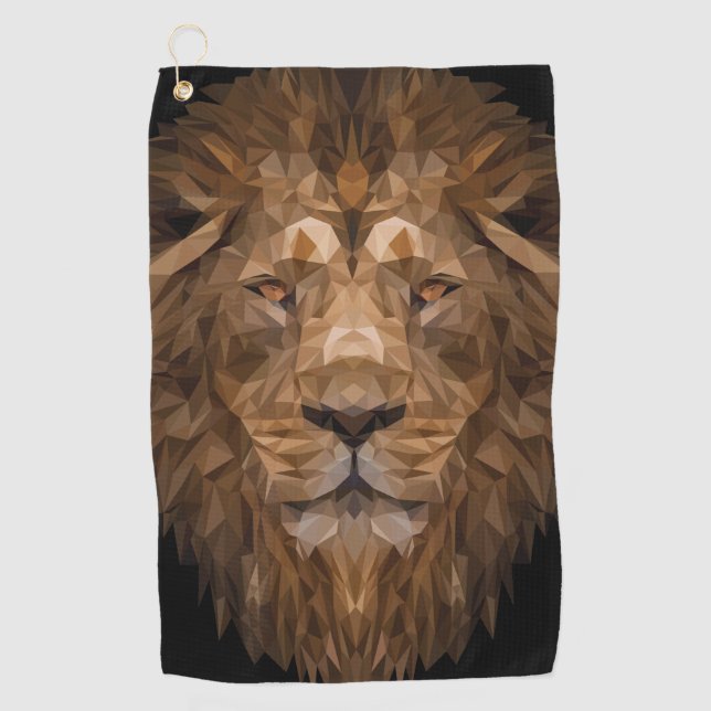 Geometric Lion Portrait Golf Towel (Front)