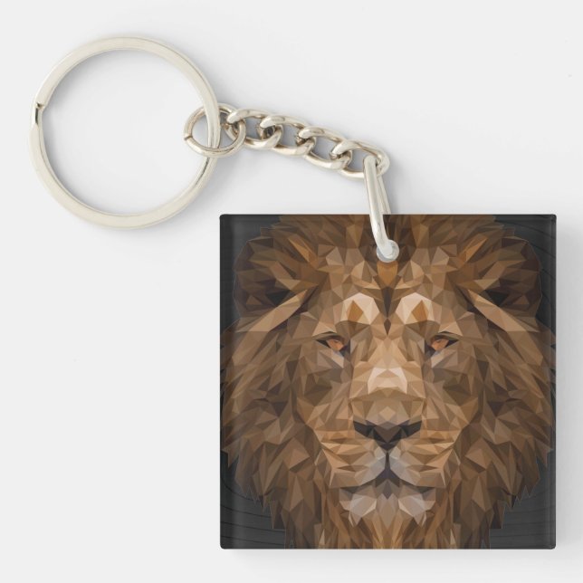 Geometric Lion Portrait Key Ring (Front)