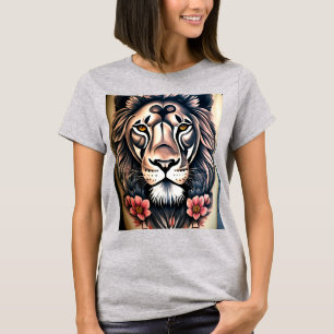 Geometric Lion Stained Glass T-Shirt Design