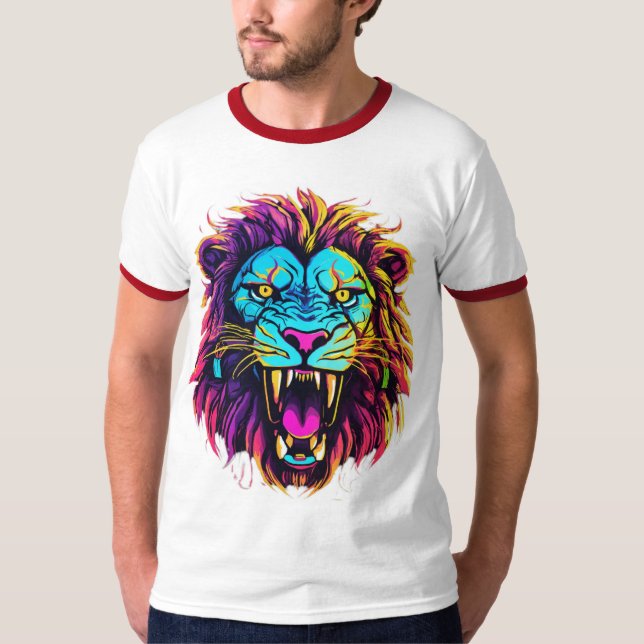 Geometric Lion T-Shirt – Bold & Vibrant Design (Front)