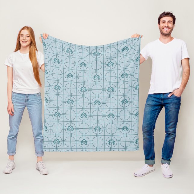 Geometric Lotus Grid Pattern - The White Lotus Fleece Blanket (In Situ)
