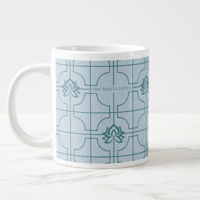 Geometric Lotus Grid Pattern - The White Lotus Large Coffee Mug (Left)