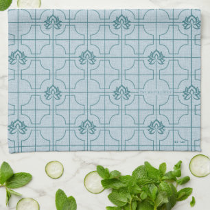 Geometric Lotus Grid Pattern - The White Lotus Tea Towel