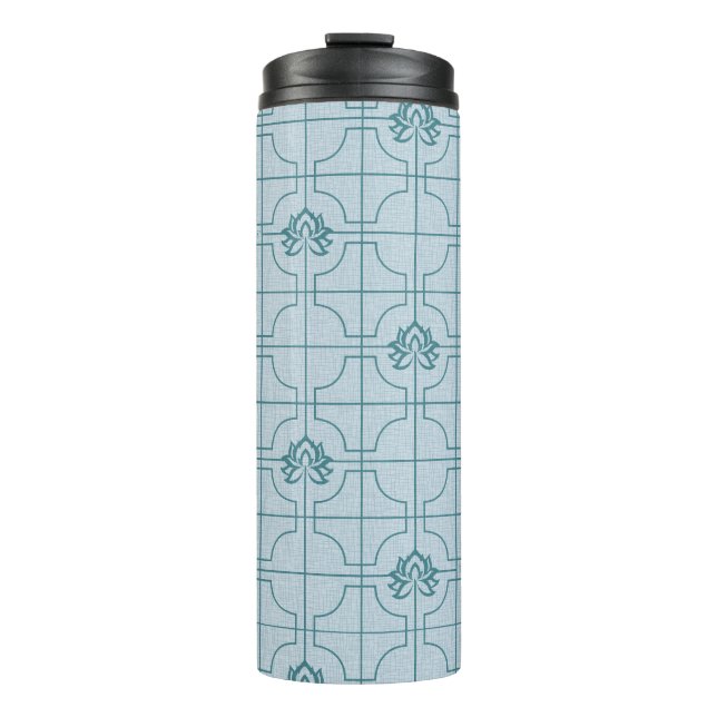 Geometric Lotus Grid Pattern - The White Lotus Thermal Tumbler (Front)