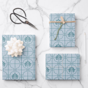 Geometric Lotus Grid Pattern - The White Lotus Wrapping Paper Sheet
