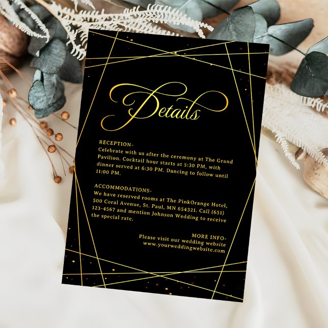 Geometric Luxury Black & Gold Wedding Details Enclosure Card (Creator Uploaded)