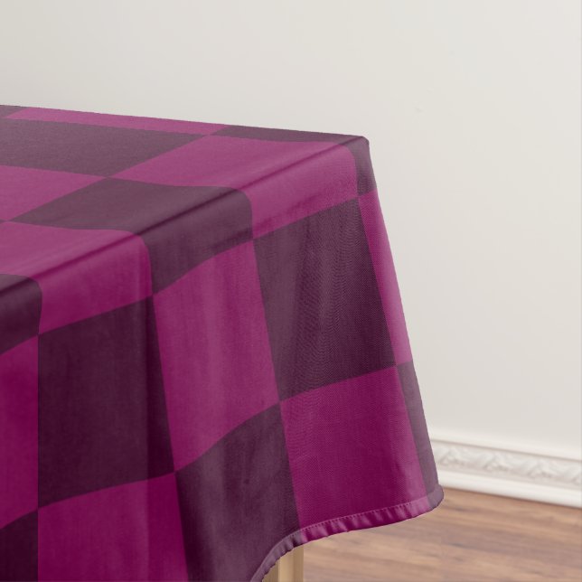  Geometric Magenta and Dark Maroon Chequerboard Tablecloth (In Situ)
