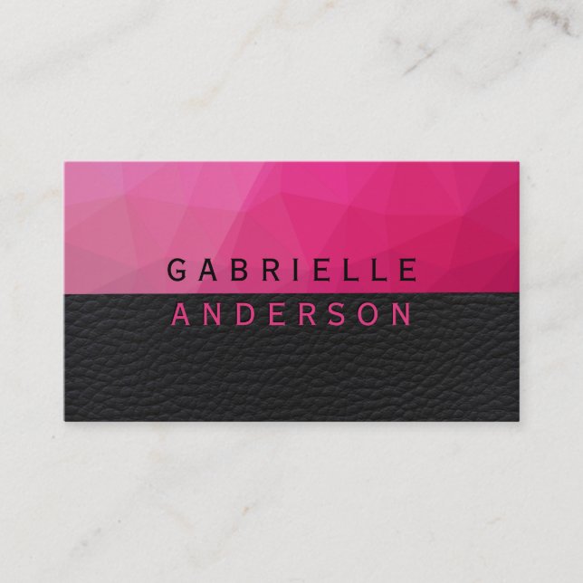 Geometric Magenta | Lux Black Leather Business Card (Front)