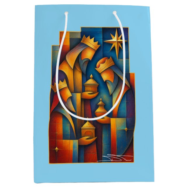 Geometric Magi - Three Wise Men Christmas Star Art Medium Gift Bag (Front)