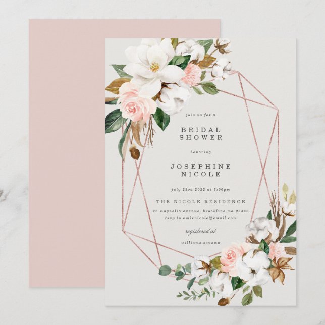 Geometric Magnolia Bridal Shower Invitation (Front/Back)