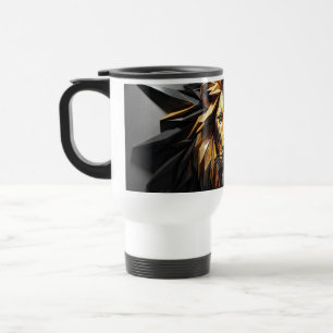 Geometric Majesty: The Golden Lion Travel Mug