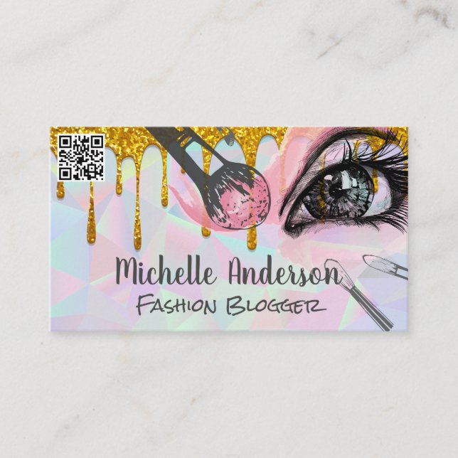 Geometric | Makeup Brushes Glitter Drip Business Card (Front)