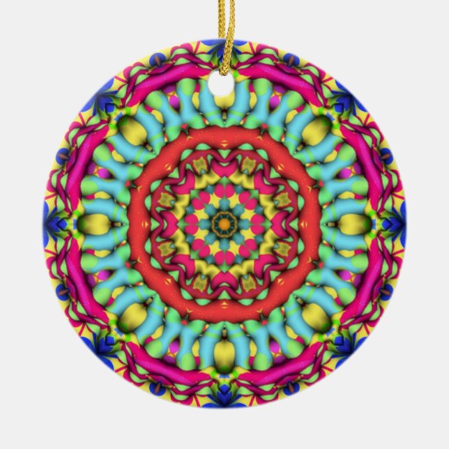 Geometric Mandala Art : Gold Blue Pink Ornament (Front)