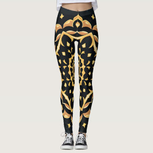 Geometric mandala in black and gold leggings
