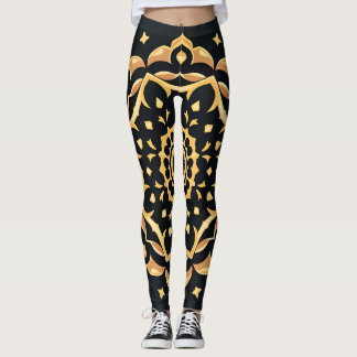 Geometric mandala in black and gold leggings