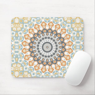 Geometric Mandala in Orange, Grey, and Blue Mouse Mat