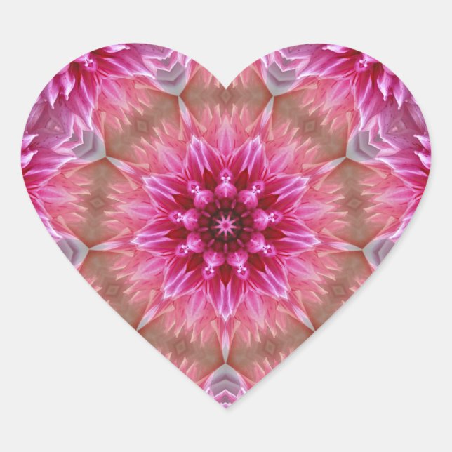 Geometric Mandala Pink Flower Pattern-67545 Heart Sticker (Front)