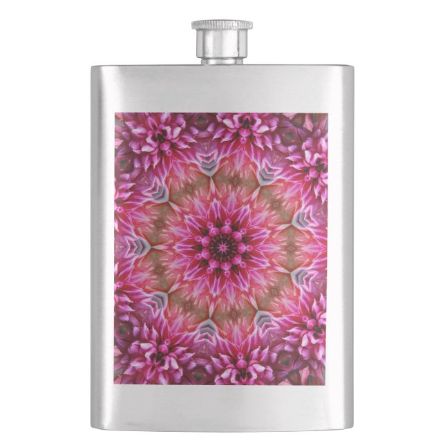 Geometric Mandala Pink Flower Pattern-67545 Hip Flask (Front)