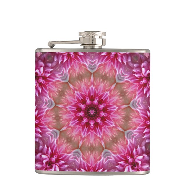 Geometric Mandala Pink Flower Pattern-67545 Hip Flask (Front)