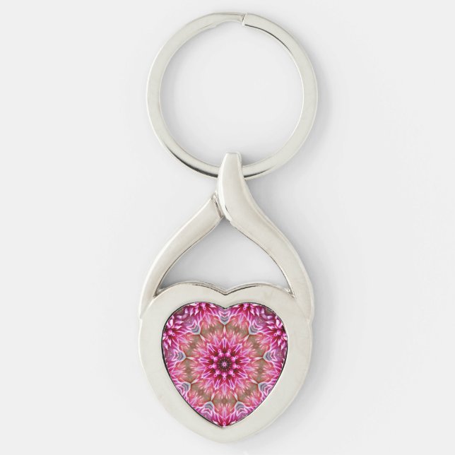 Geometric Mandala Pink Flower Pattern-67545 Key Ring (Front)