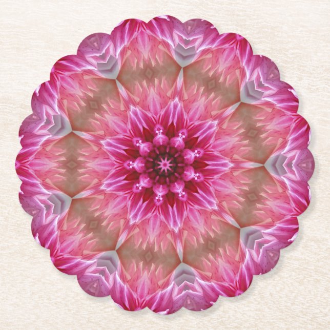 Geometric Mandala Pink Flower Pattern-67545 Paper Coaster (Front)