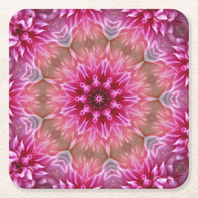 Geometric Mandala Pink Flower Pattern-67545 Square Paper Coaster (Front)
