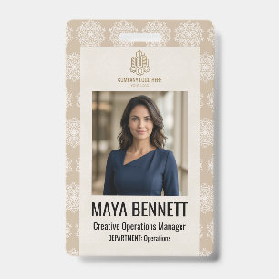 Geometric Mandala Warm Beige Ivory ID Badge