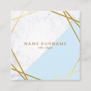 Geometric Marble Gold Blue Square Business Card