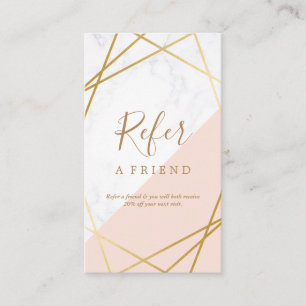 Geometric Marble Gold Light Pink Vertical Referral Business Card