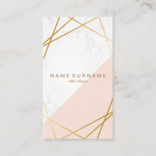 Geometric Marble Gold Pink Vertical Business Card