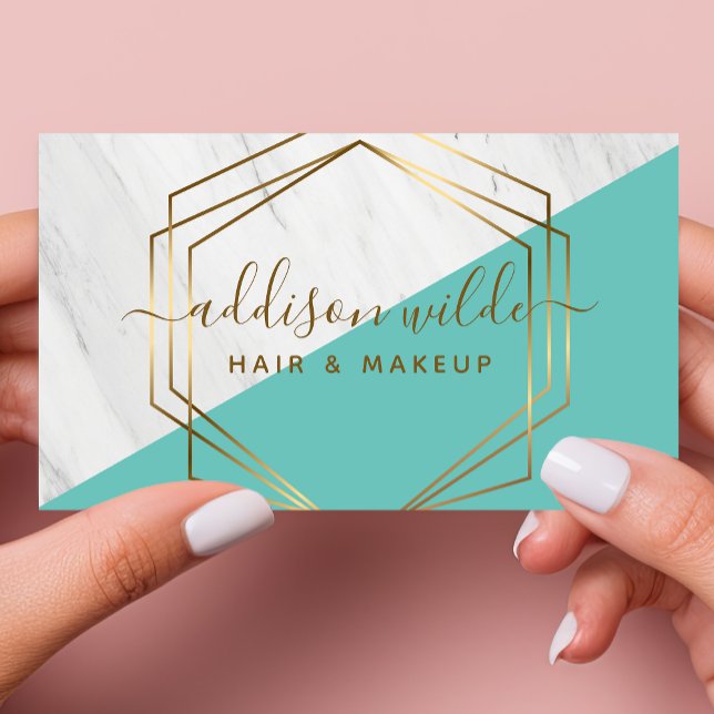 Geometric Marble Modern Teal And Gold Trendy Chic Business Card (Creator Uploaded)