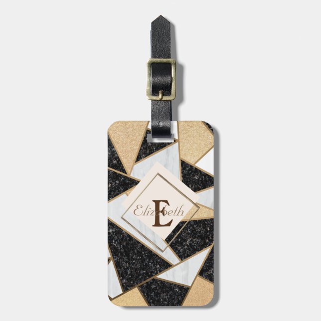 Geometric  Marble Texture,Frame Monogram Luggage Tag (Front Vertical)